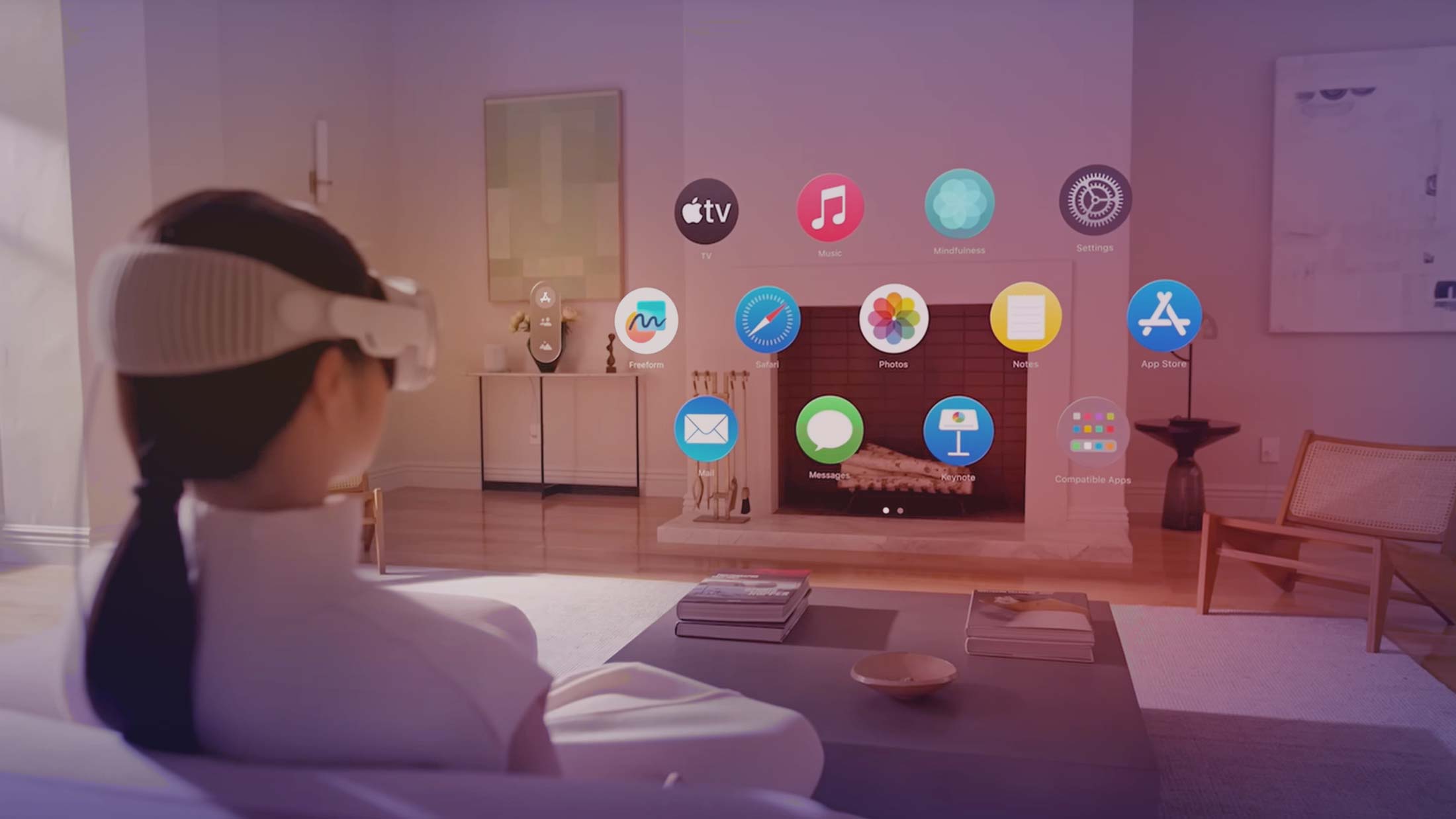 Dispositivo Apple Vision Pro reproduciendo una experiencia de spatial computing basada en realidad mixta